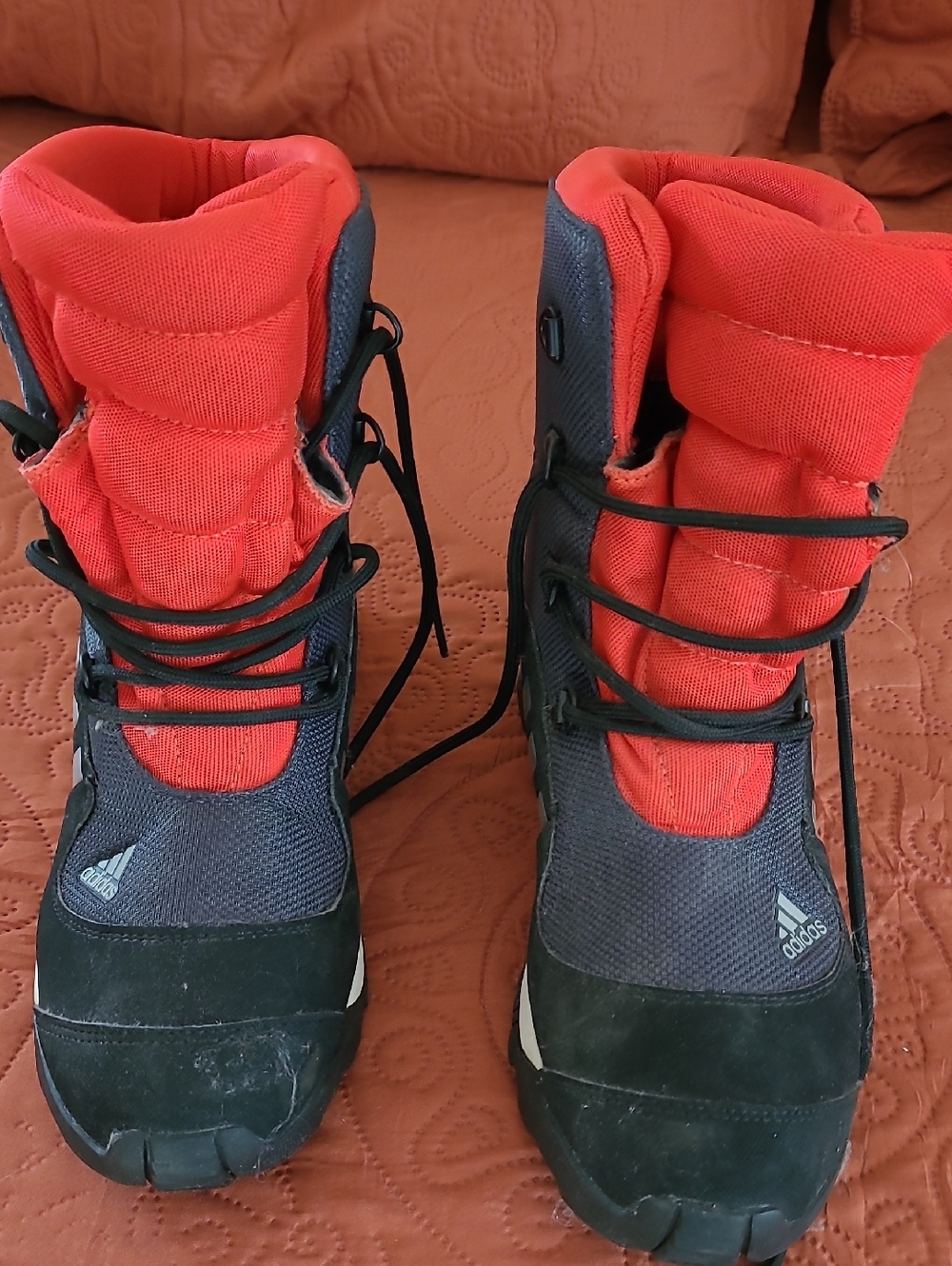 adidas Kids Black and Red Lace-Up Winter Boots